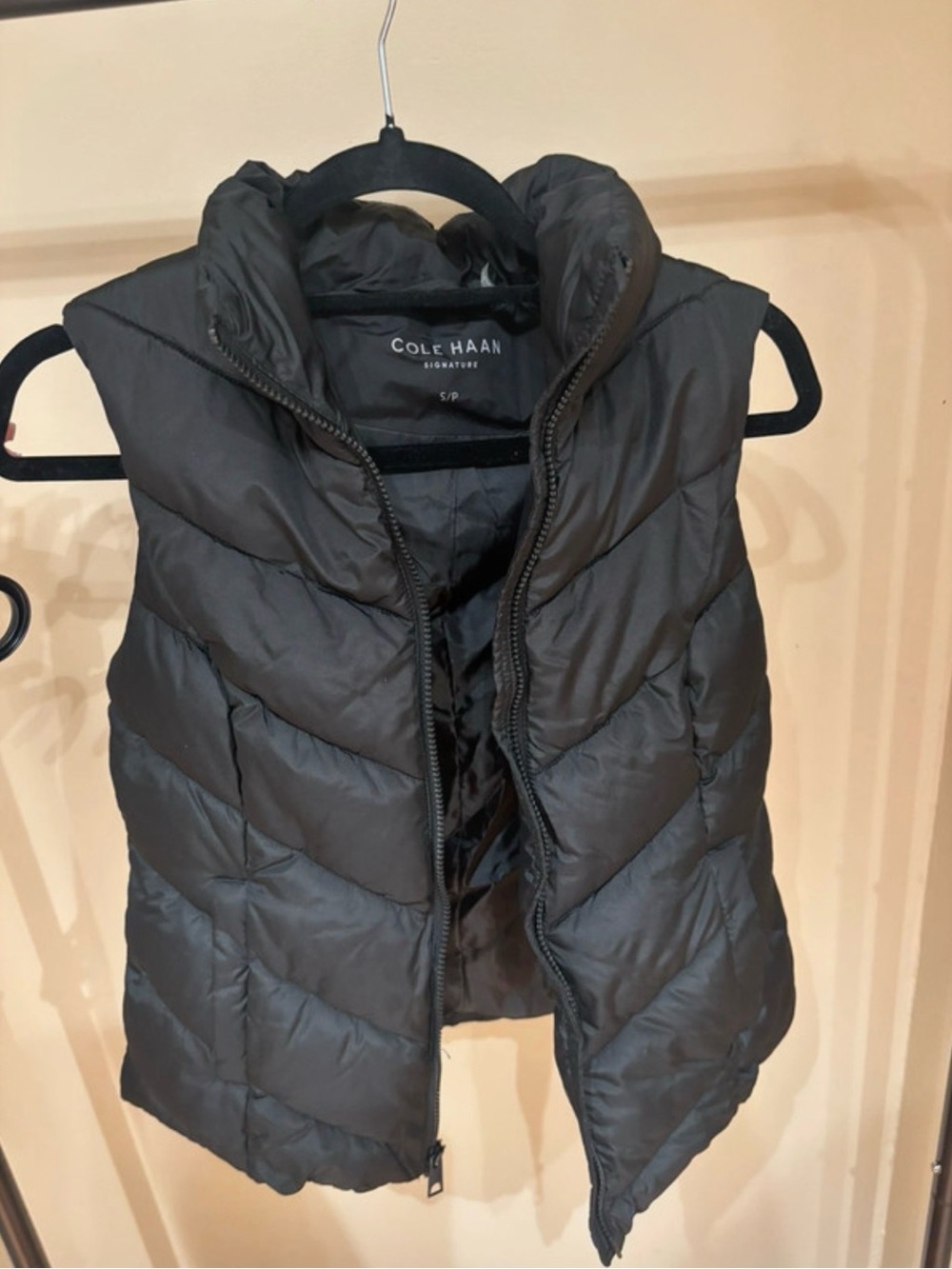 Cole Haan Black Quilted Puffer Vest with Stand Collar